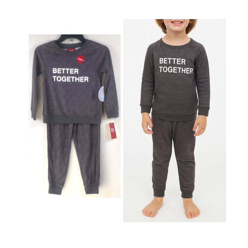 BIN Family PJs Kids 2-Piece Pajama Set “Better Together” – Charcoal Heather  NWT